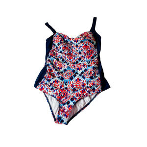 ALEX MARIE Womens Sexy One Piece Swimwear Geometric Red Blue Black Size 22W